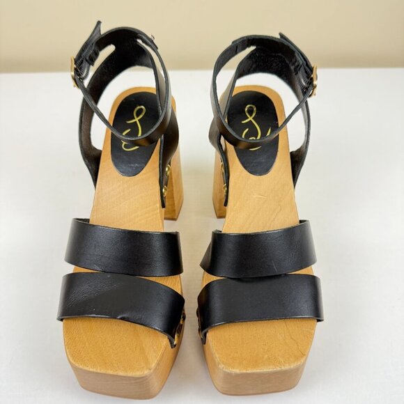 Like New Sam Edelman Angela Platform Heeled Sandals Black Leather - Picture 4 of 12